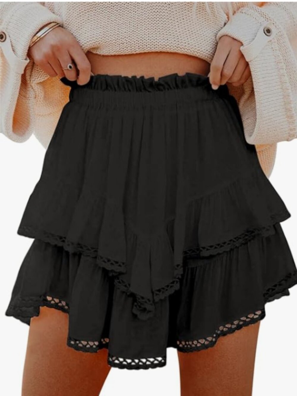 Flowy Shorts for Women Casual Boho Ruffle Tiered Skorts High Waist Mini Skirts